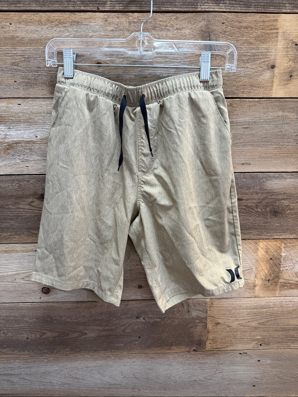 Hurley Khaki Swim Board Shorts with Black Drawstring and Logo